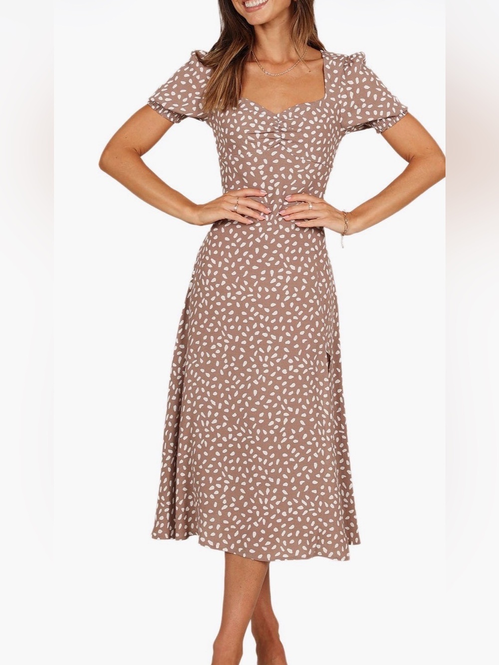 Petal & pup Franklin print puff sleeve midi dress